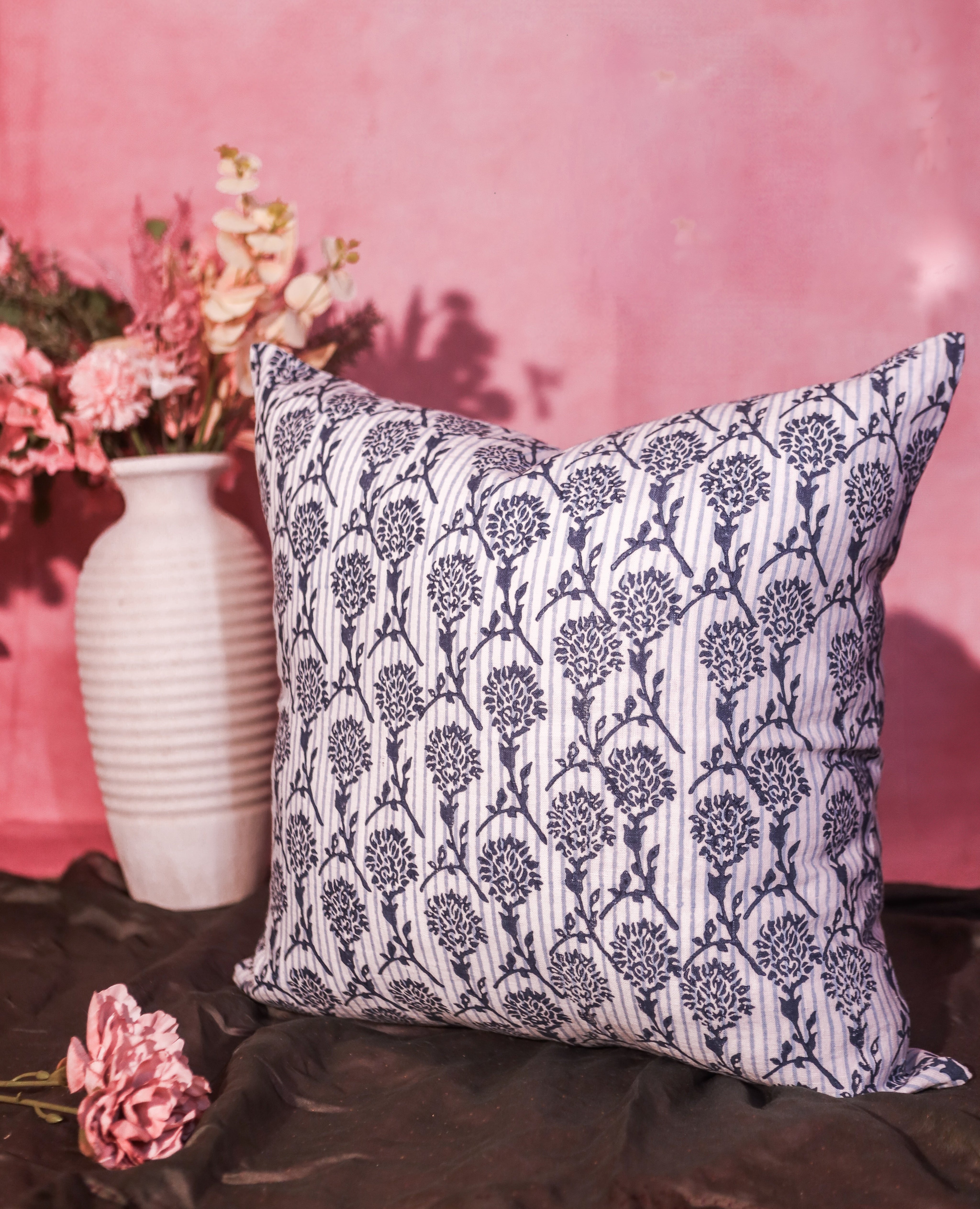 Nikhar Pure Linen Throw Pillow Cover – Azure Blue-zoom-2