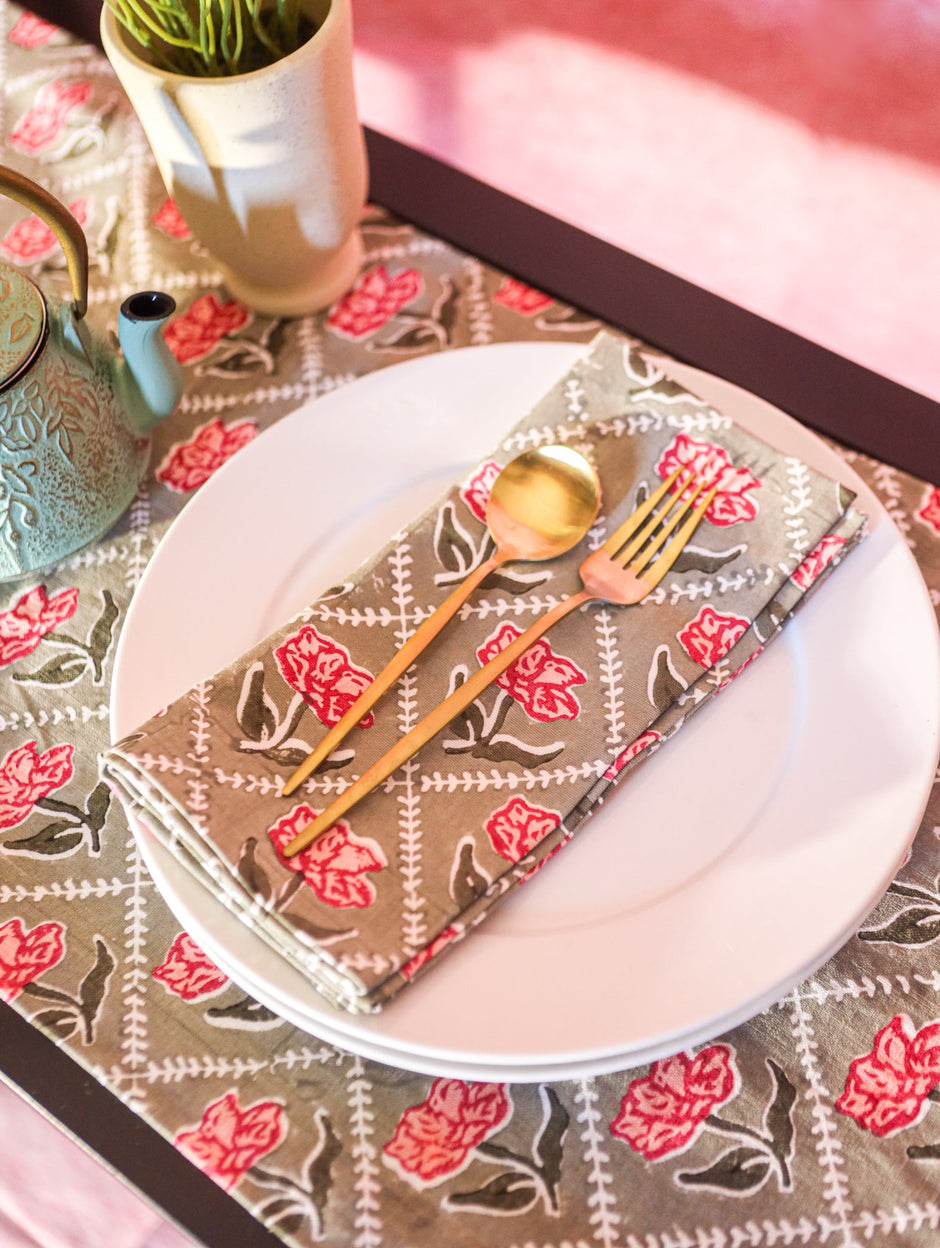 Noor Table Napkin – Olive & Pink (Set of 2)