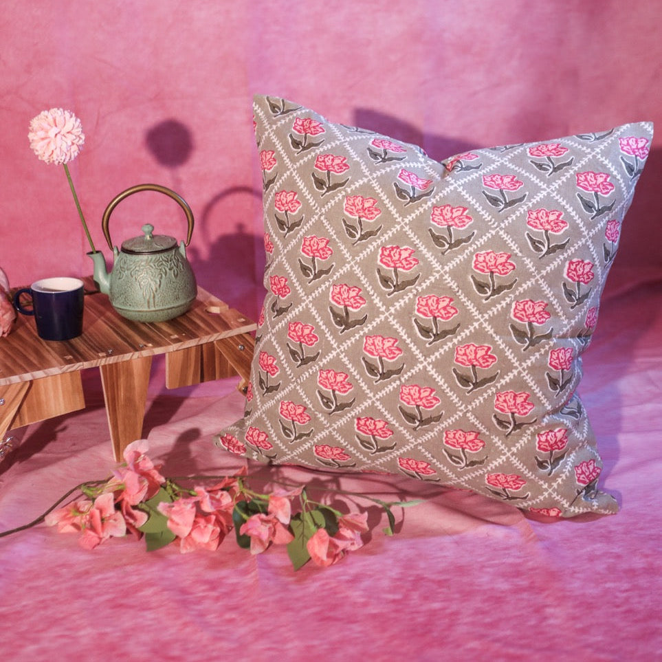 Noor Throw Pillow Cover – Olive & Pink