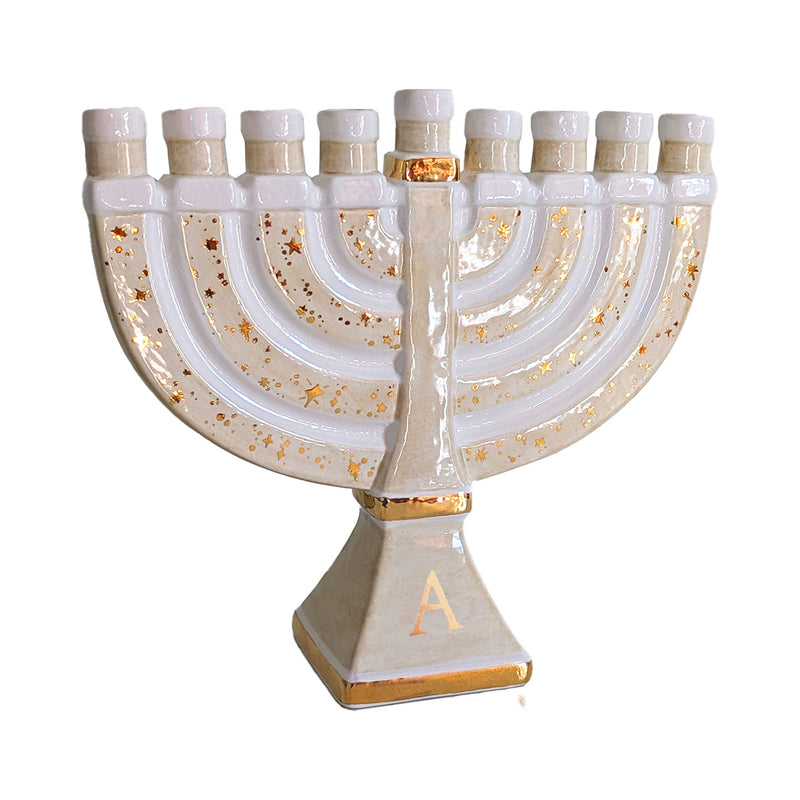 Shimmering Stars Menorah with 22K Gold Accents-zoom-