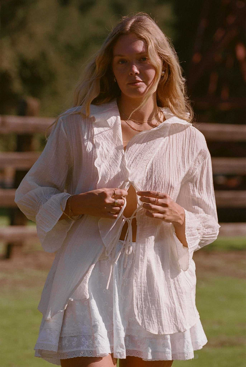 The Lily Top | Crème & Ivory Ruffle Blouse-zoom-