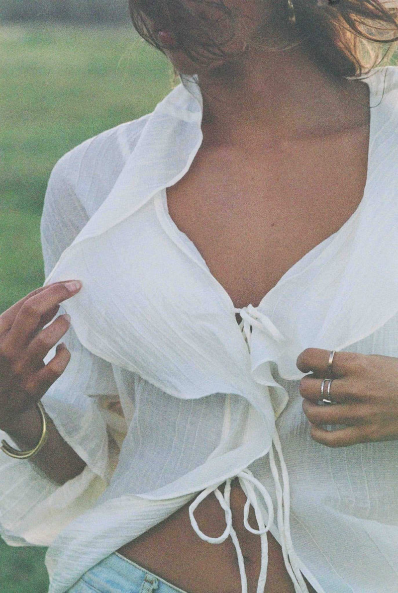 The Lily Top | Crème & Ivory Ruffle Blouse-zoom-