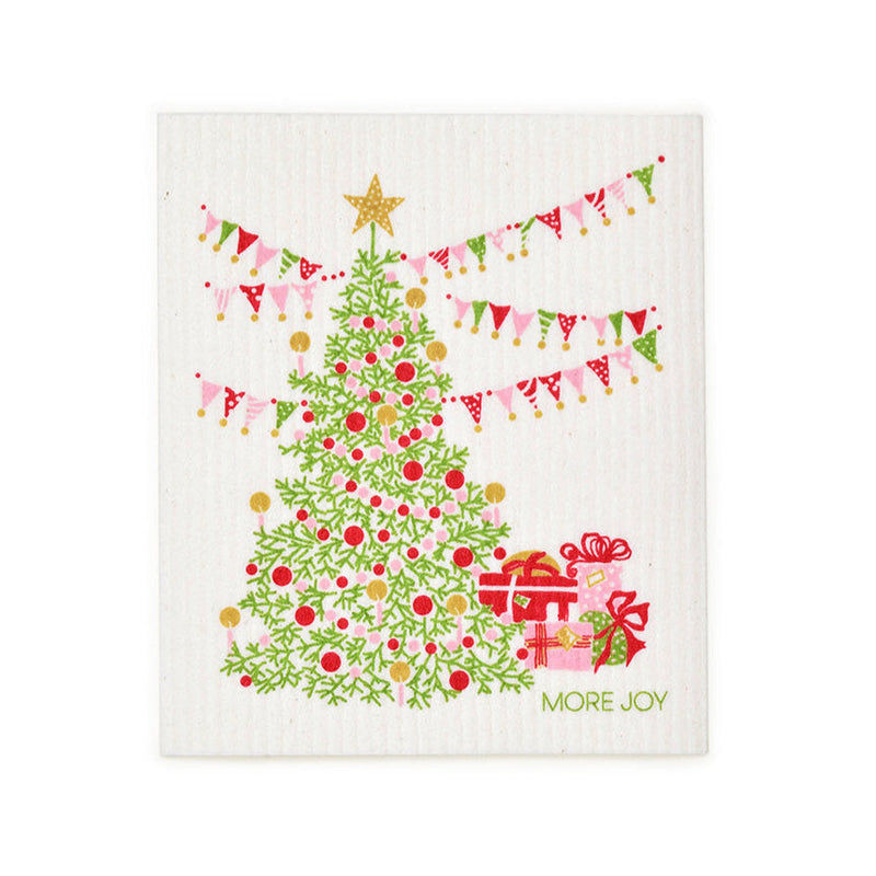 Festive Christmas Tree Swedish Dishcloth | Red, Green & Pink-zoom-
