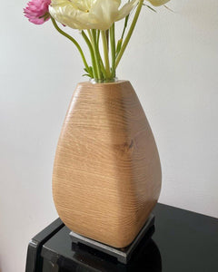 White Oak Wooden Vase with Bronze Base - Aware House