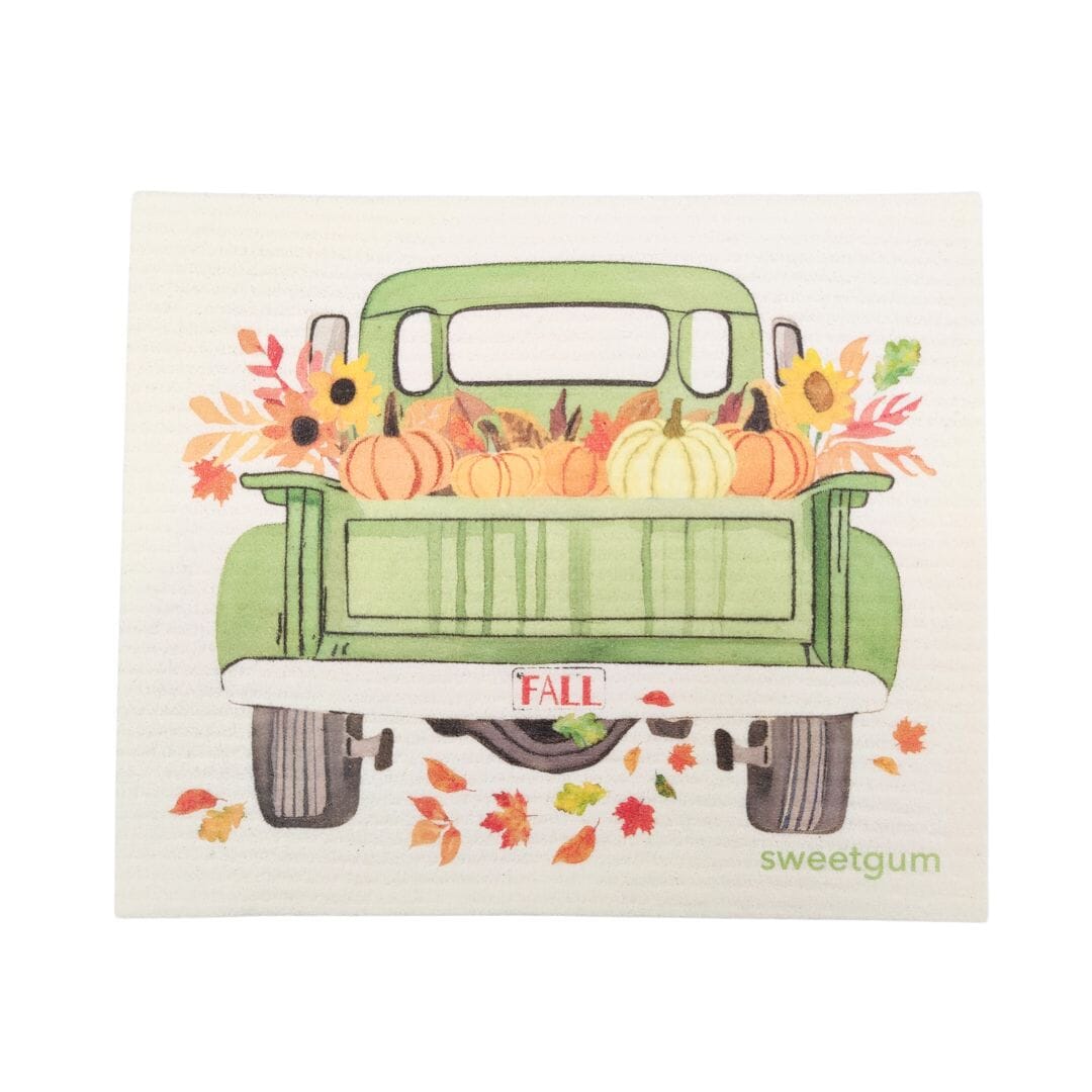 Vintage Truck with Pumpkins & Sunflowers | Fall Swedish Dishcloth
