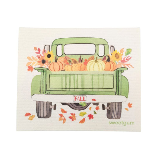 Vintage Truck with Pumpkins & Sunflowers | Fall Swedish Dishcloth
