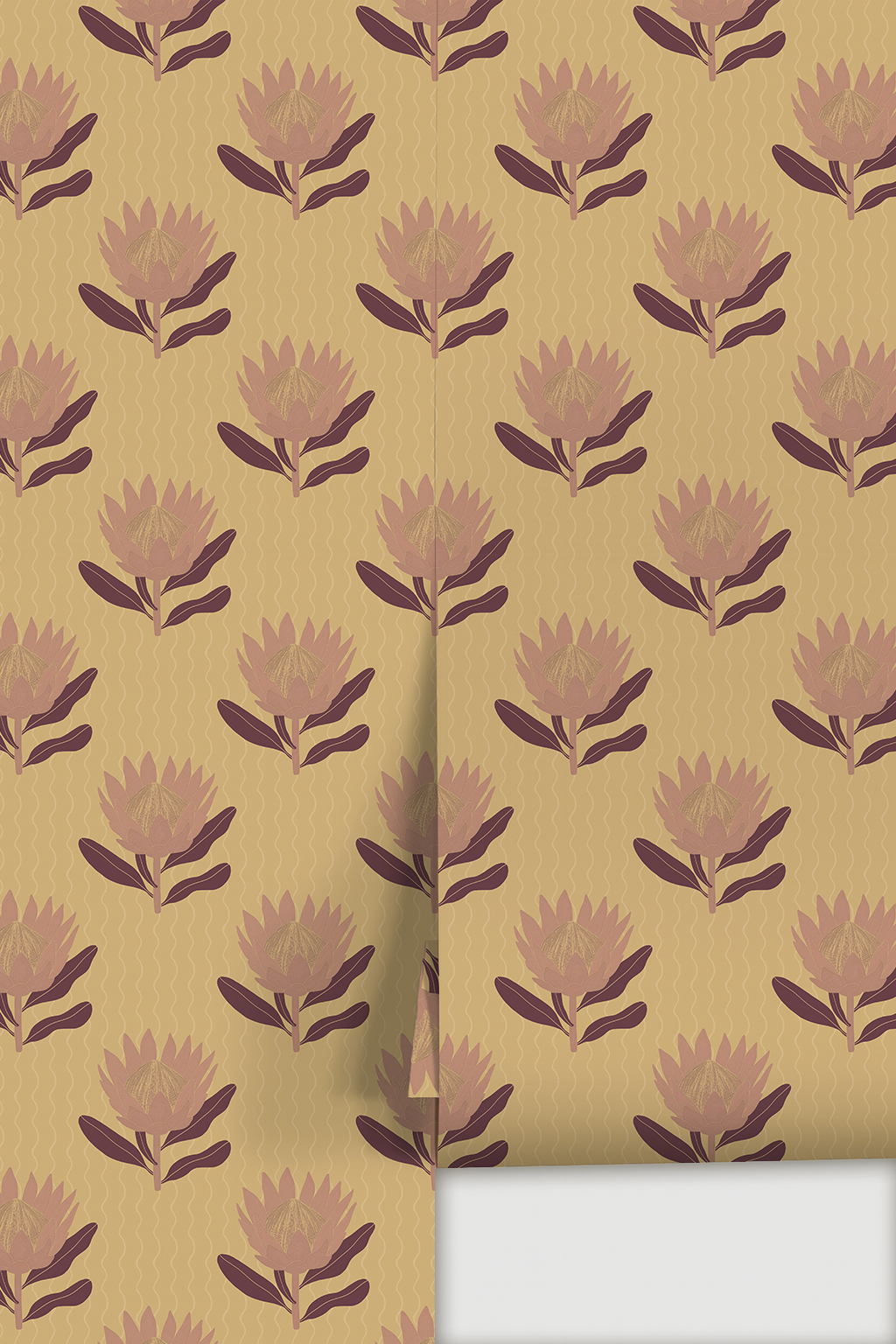 King Protea Wallpaper, butter yellow and mauve-2