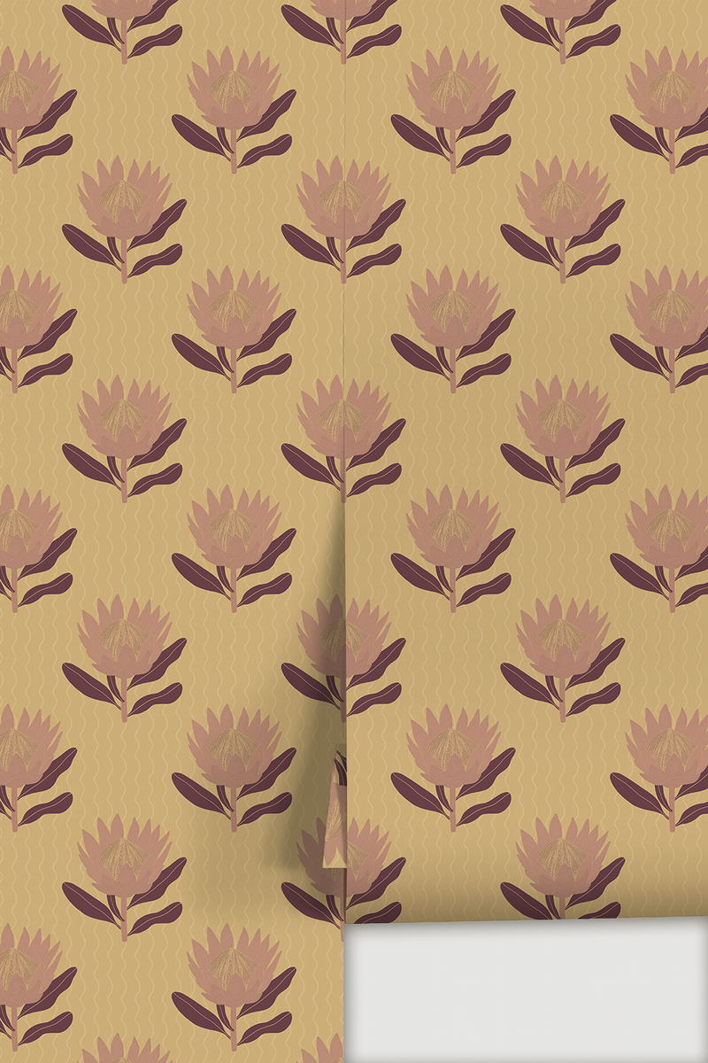 King Protea Wallpaper, butter yellow and mauve-zoom-