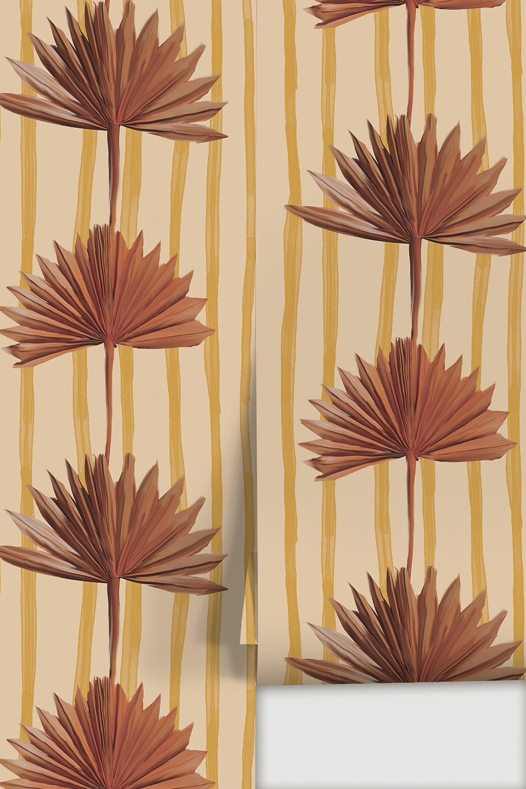 Stripey Palm Wallpaper, nude mustard and rust-2