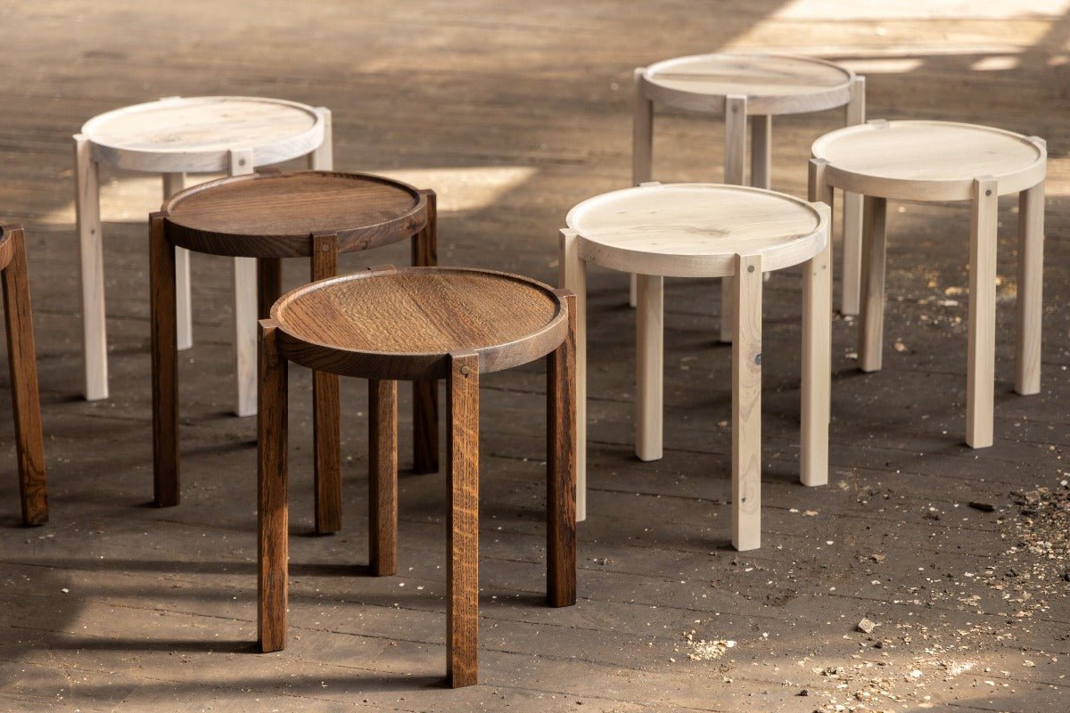 Waverly Side Table | Modern Round Wood Side Table with Metal Details-6