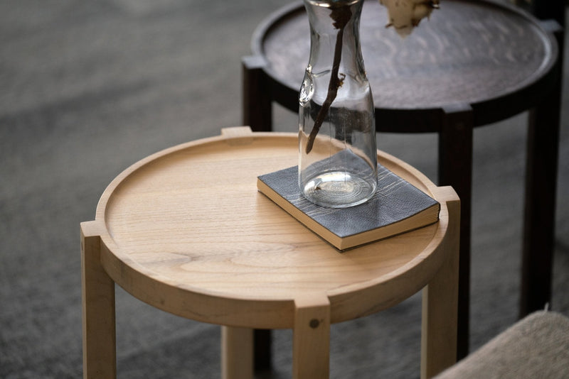 Waverly Side Table | Modern Round Wood Side Table with Metal Details-zoom-