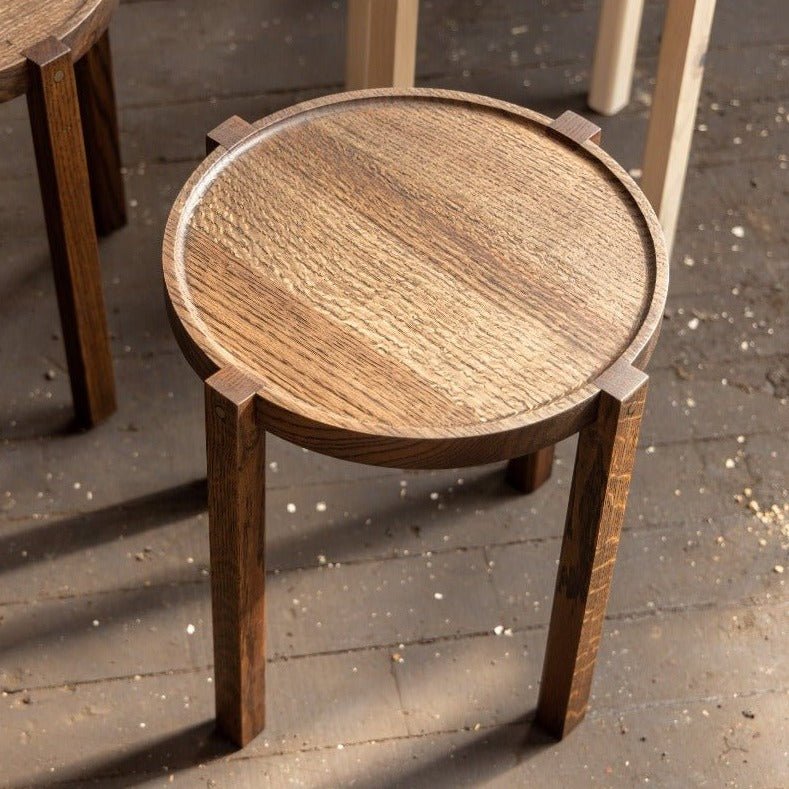 Waverly Side Table | Modern Round Wood Side Table with Metal Details - Aware House