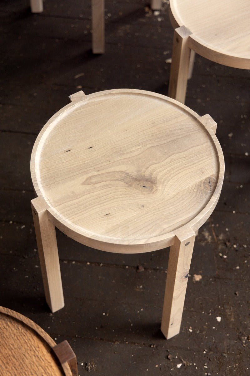 Waverly Side Table | Modern Round Wood Side Table with Metal Details - Aware House