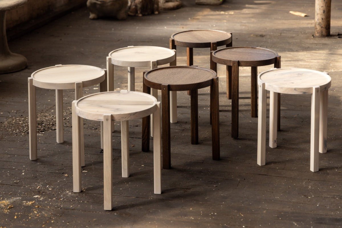 Waverly Side Table | Modern Round Wood Side Table with Metal Details - Aware House