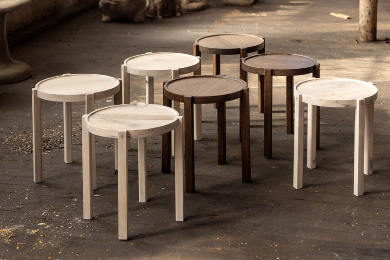 Waverly Side Table | Modern Round Wood Side Table with Metal Details-zoom-