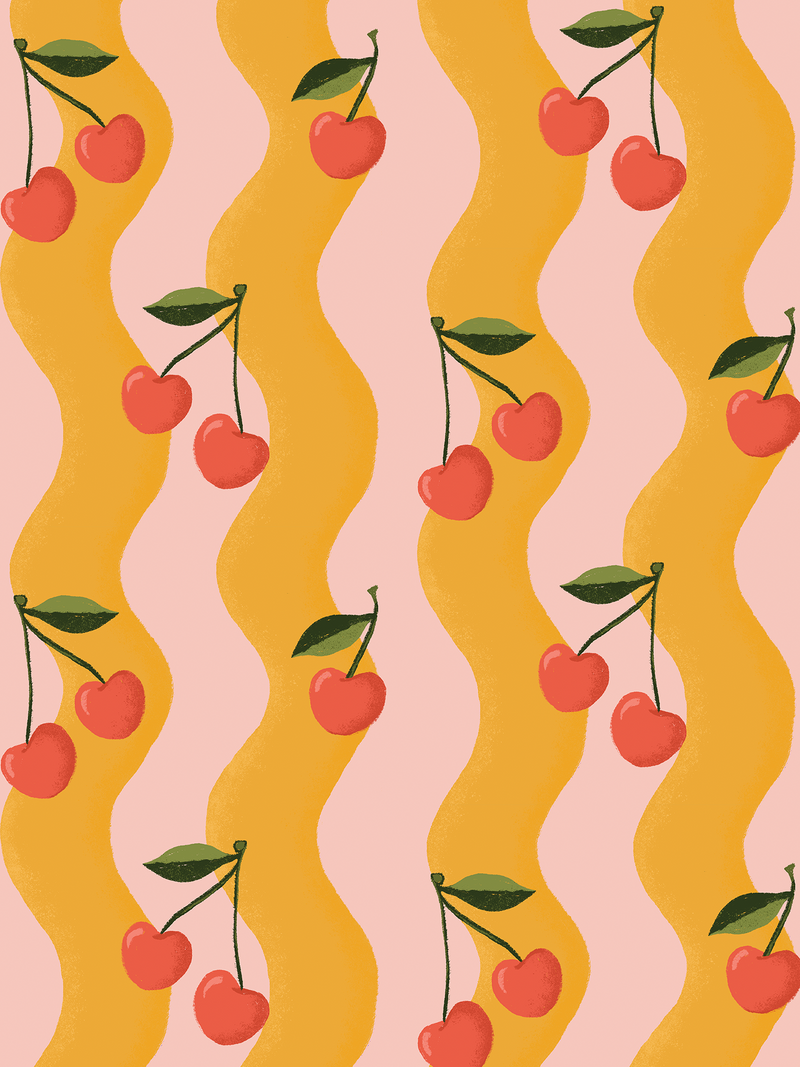 Wavy Cherry Wallpaper, pink and yellow-zoom-
