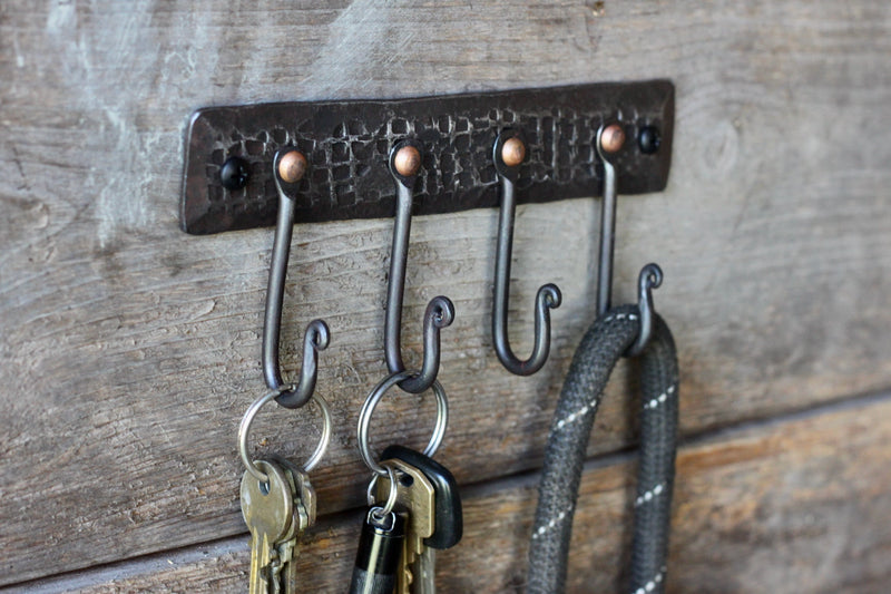 Hand Forged Hook Rack | Webbed Texture Key & Coat Rack-zoom-
