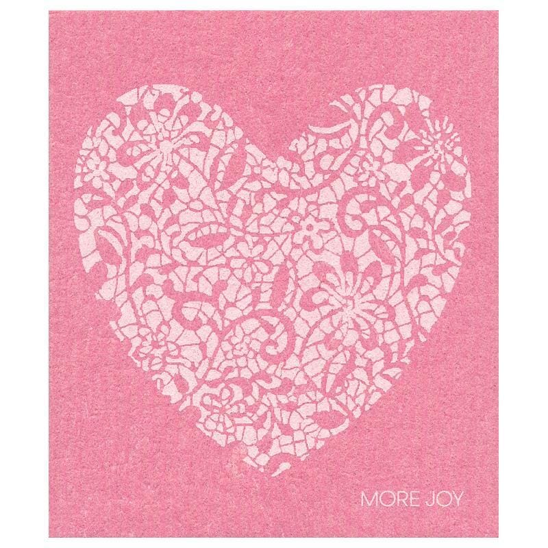 White Heart on Pink Swedish Dishcloth-1