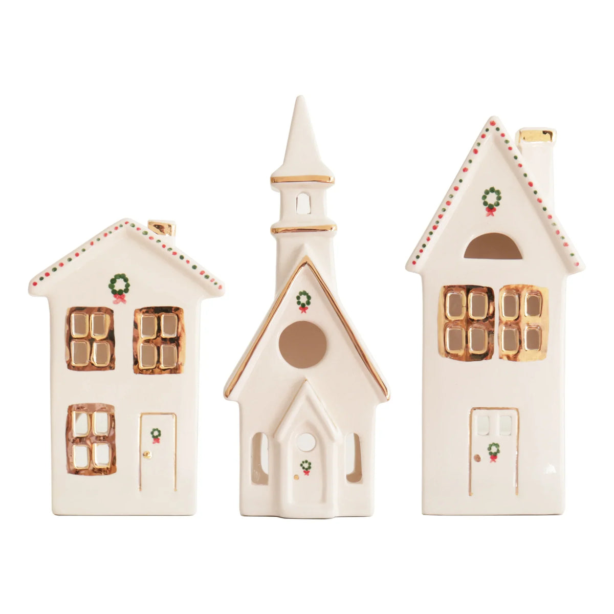 Ivory Christmas Village 3-Piece Set with 22K Gold Accents-1