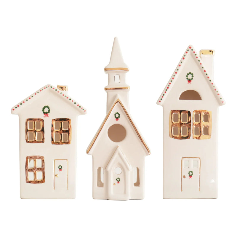 Ivory Christmas Village 3-Piece Set with 22K Gold Accents-zoom-