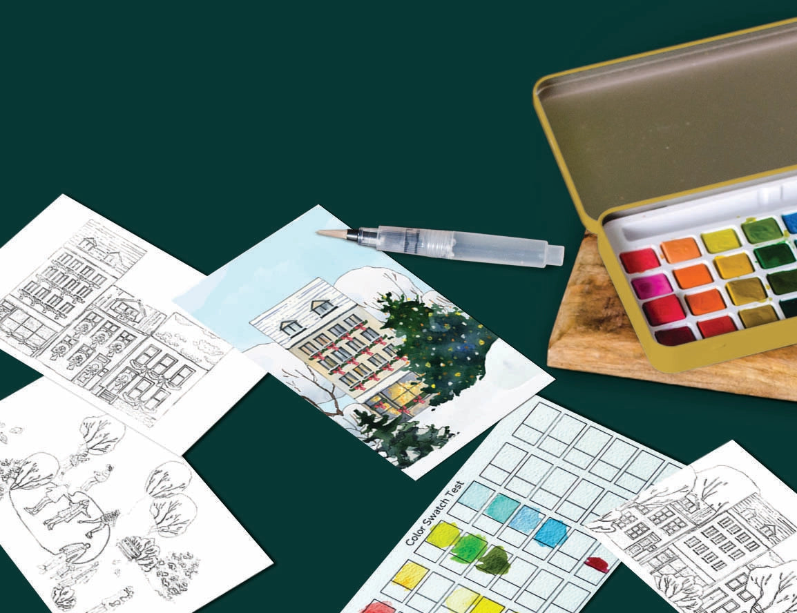 Winter Village Watercolor Painting Kit-zoom-2