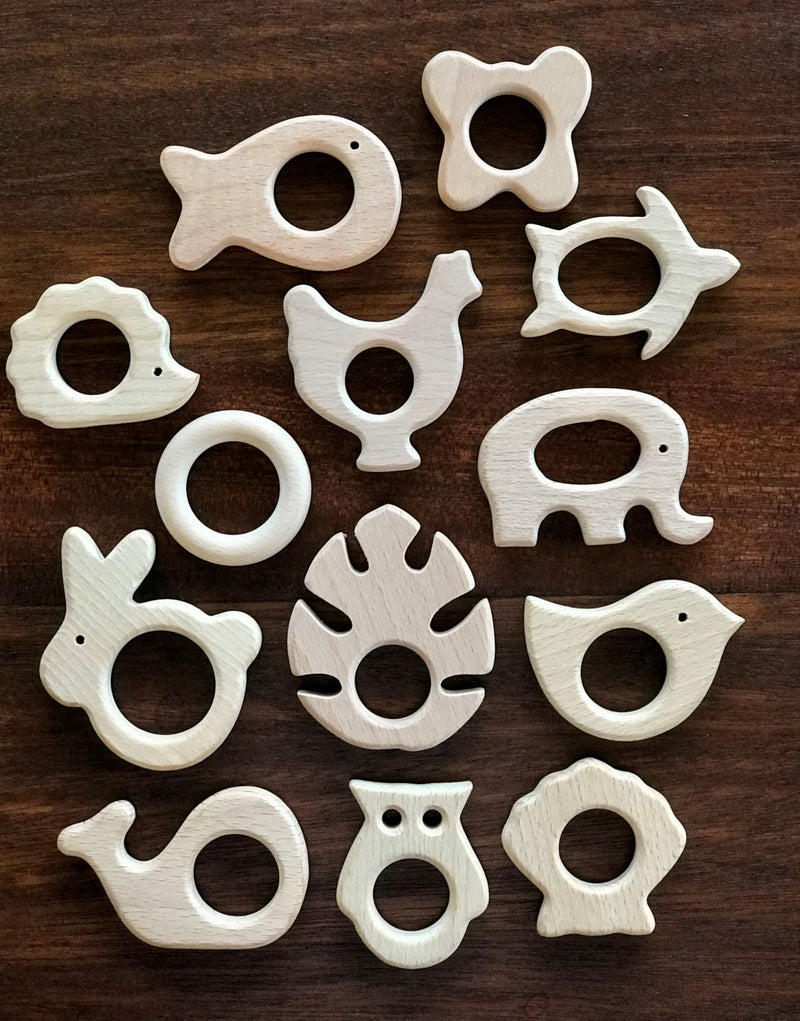 Baby Beech Wood Teether | Organic Cotton Fabric Tie-zoom-