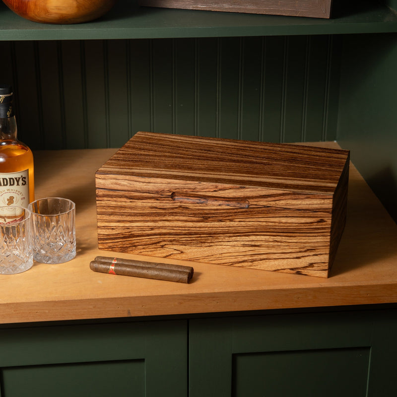Cigar Humidor | Zebrawood with Spanish Cedar Lining | 80 Capacity-zoom-