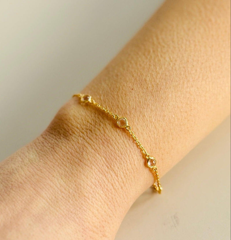 April Birthstone Crystal Bracelet | Sterling Silver & Gold Gemstone Jewelry-zoom-