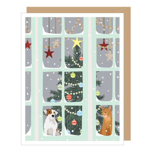 Holiday Pets in Window Christmas Cards