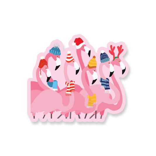 Holiday Flamingos with Christmas Hats Vinyl Sticker