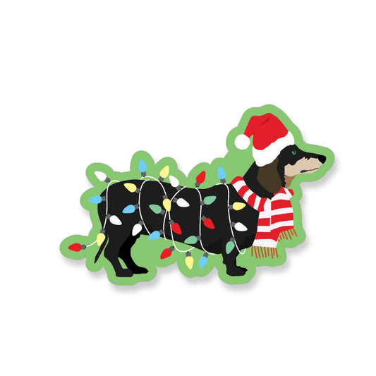 Holiday Dachshund with Christmas Santa Hat Vinyl Sticker